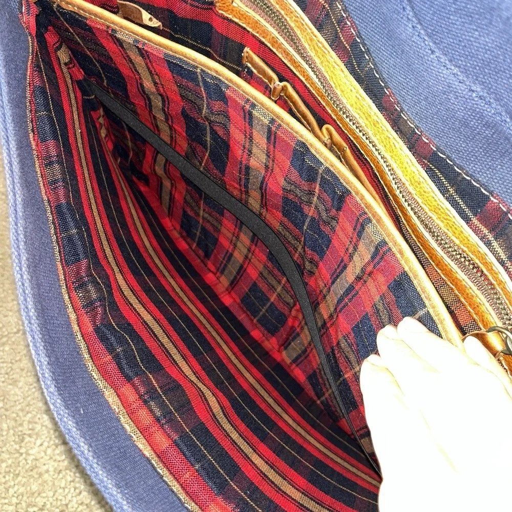 Mens Will Leather Goods Dennis Messenger Bag Navy Canvas Tan Leather One Size